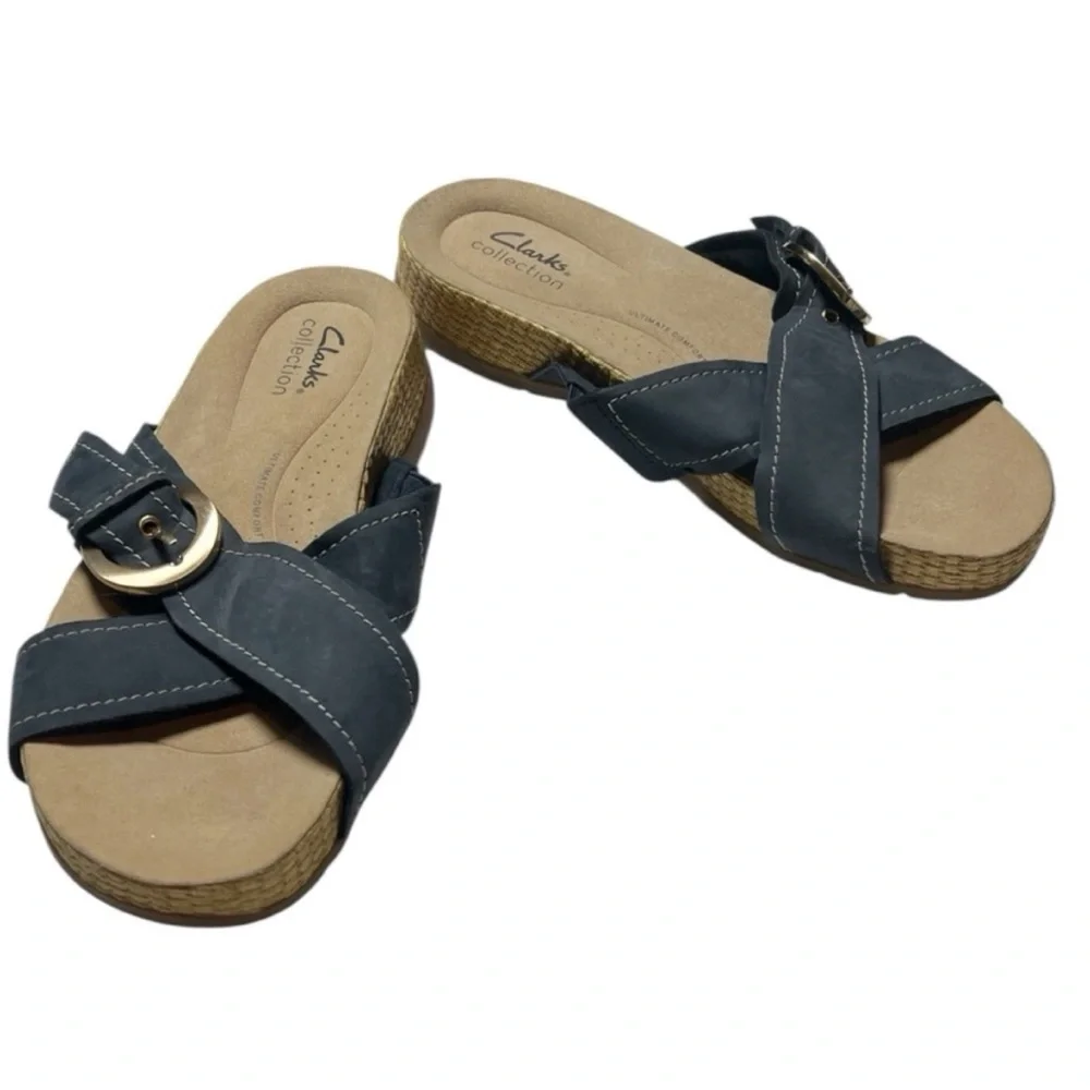 Clarks Reileigh May blue suede leather sandals size 9
